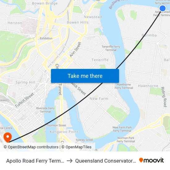 Apollo Road Ferry Terminal to Queensland Conservatorium map