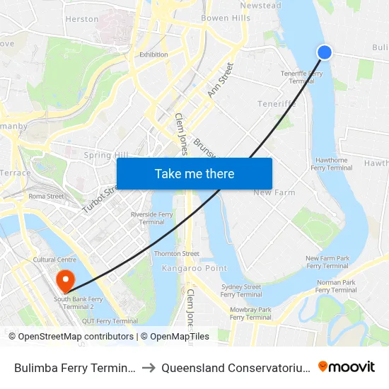 Bulimba Ferry Terminal to Queensland Conservatorium map