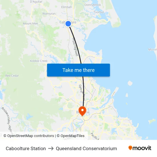 Caboolture Station to Queensland Conservatorium map