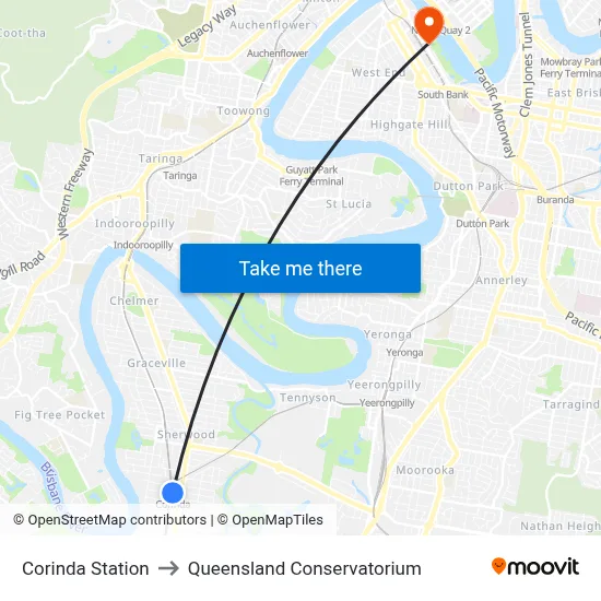 Corinda Station to Queensland Conservatorium map