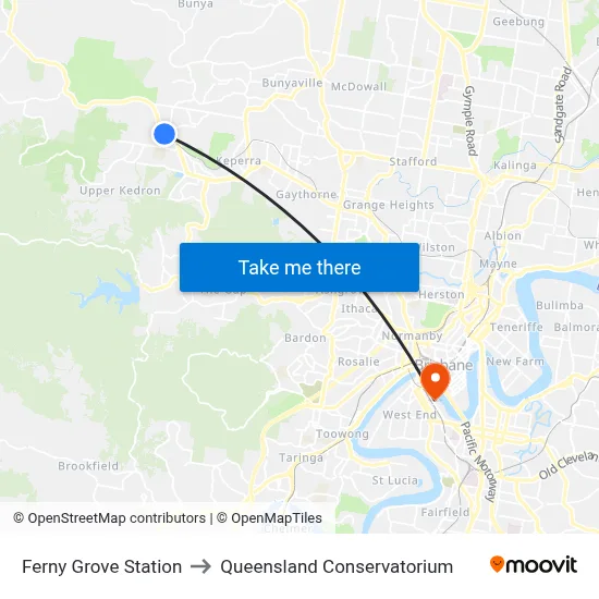 Ferny Grove Station to Queensland Conservatorium map