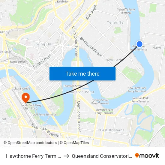 Hawthorne Ferry Terminal to Queensland Conservatorium map