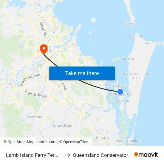 Lamb Island Ferry Terminal to Queensland Conservatorium map