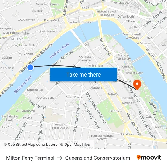 Milton Ferry Terminal to Queensland Conservatorium map
