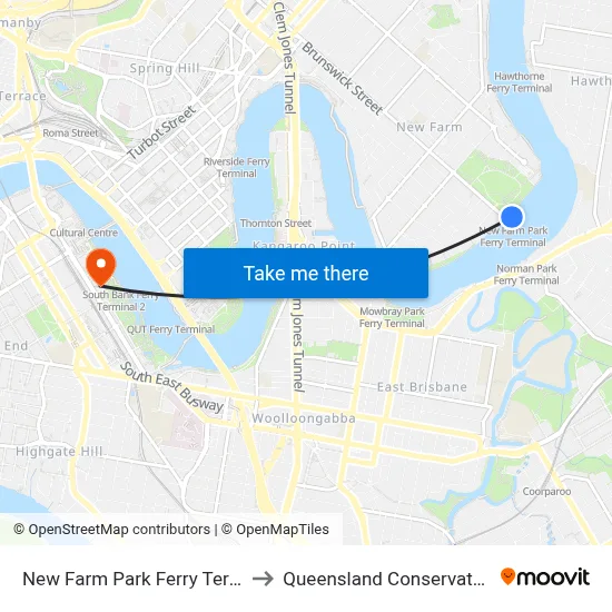 New Farm Park Ferry Terminal to Queensland Conservatorium map