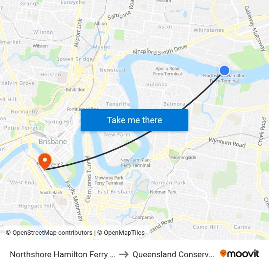 Northshore Hamilton Ferry Terminal to Queensland Conservatorium map