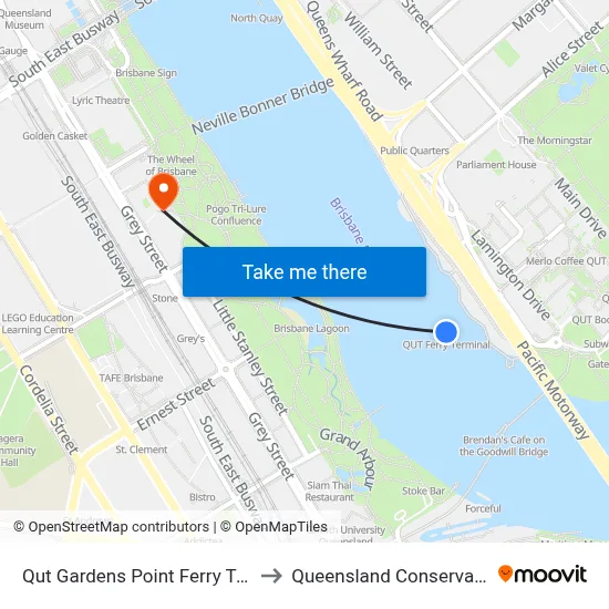 Qut Gardens Point Ferry Terminal to Queensland Conservatorium map