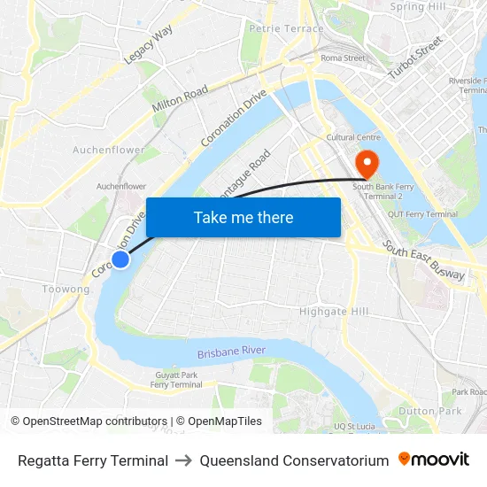 Regatta Ferry Terminal to Queensland Conservatorium map