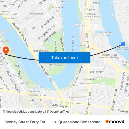 Sydney Street Ferry Terminal to Queensland Conservatorium map