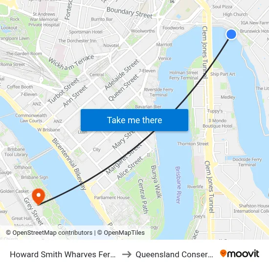 Howard Smith Wharves Ferry Terminal to Queensland Conservatorium map