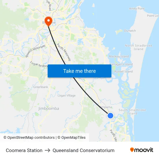 Coomera Station to Queensland Conservatorium map