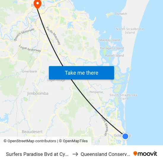 Surfers Paradise Bvd at Cypress Ave to Queensland Conservatorium map