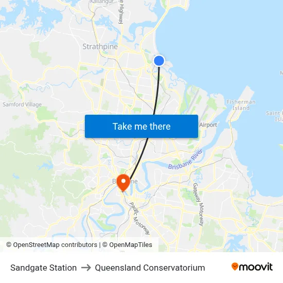 Sandgate Station to Queensland Conservatorium map