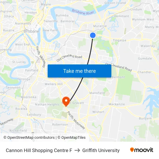 Cannon Hill Shopping Centre F to Griffith University map
