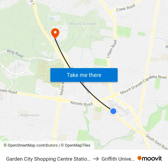 Garden City Shopping Centre Station, Stop I to Griffith University map