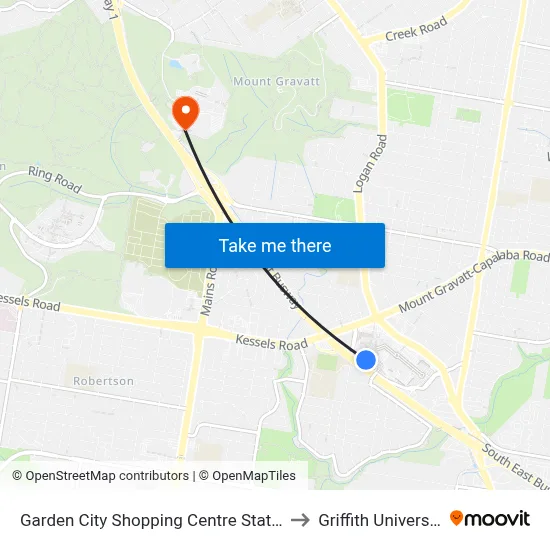Garden City Shopping Centre Station to Griffith University map