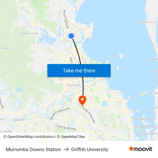 Murrumba Downs Station to Griffith University map