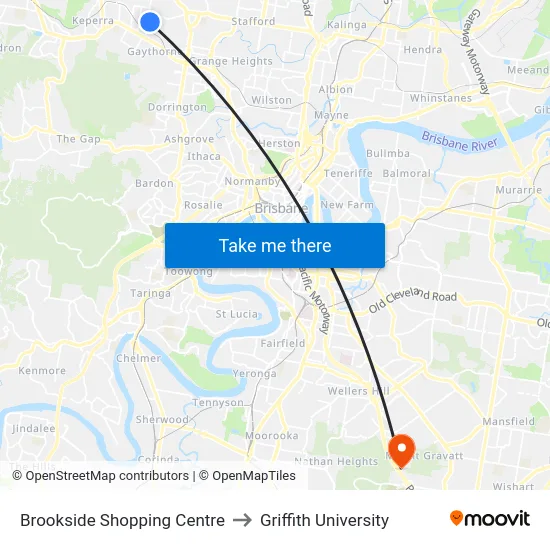 Brookside Shopping Centre to Griffith University map