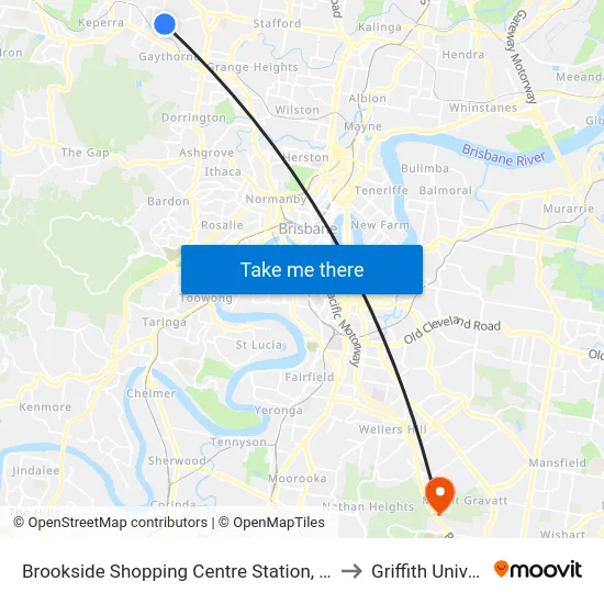 Brookside Shopping Centre Station, Platform A to Griffith University map