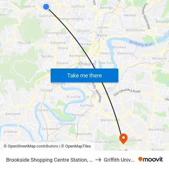 Brookside Shopping Centre Station, Platform B to Griffith University map