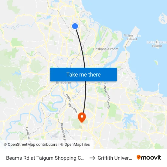 Beams Rd at Taigum Shopping Centre to Griffith University map