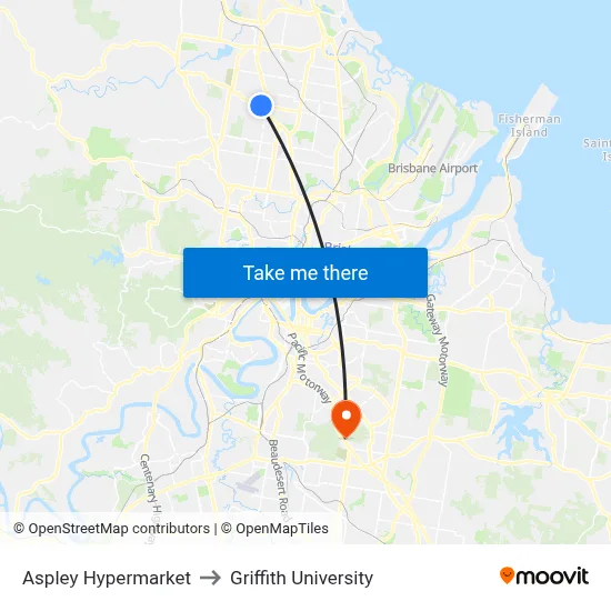 Aspley Hypermarket to Griffith University map