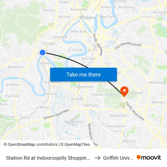 Station Rd at Indooroopilly Shopping Ctr, Stop D to Griffith University map