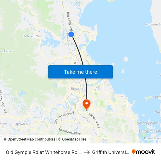 Old Gympie Rd at Whitehorse Road to Griffith University map