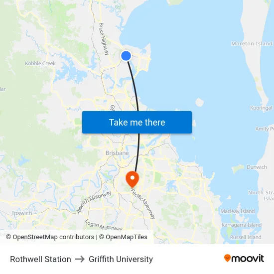Rothwell Station to Griffith University map
