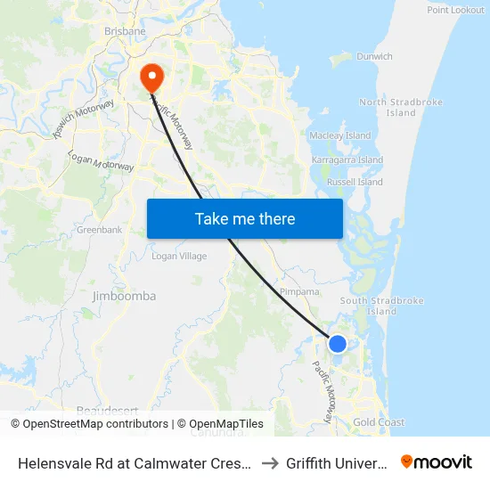 Helensvale Rd at Calmwater Crescent to Griffith University map