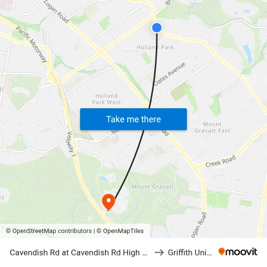 Cavendish Rd at Cavendish Rd High School, Stop 41 to Griffith University map