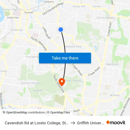 Cavendish Rd at Loreto College, Stop 35 to Griffith University map