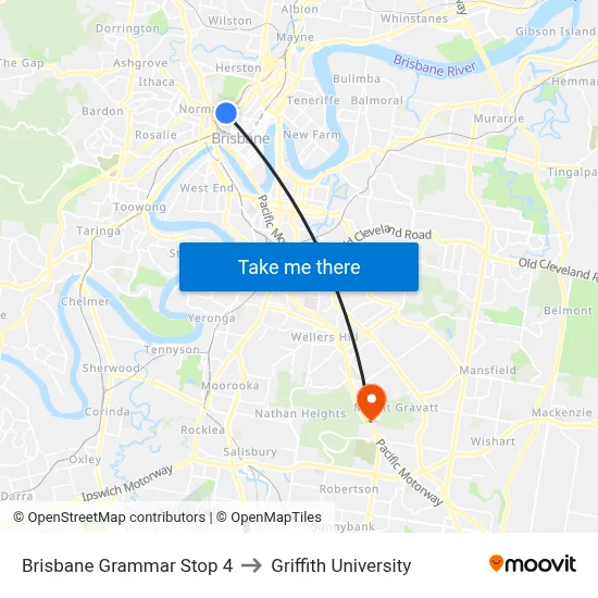 Brisbane Grammar Stop 4 to Griffith University map