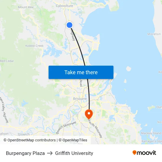 Burpengary Plaza to Griffith University map