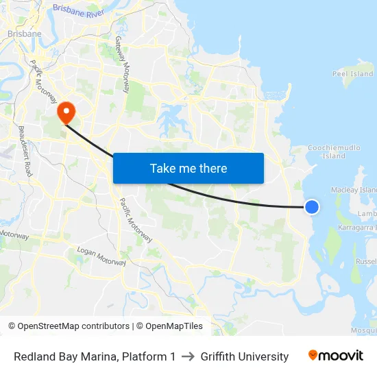 Redland Bay Marina, Platform 1 to Griffith University map