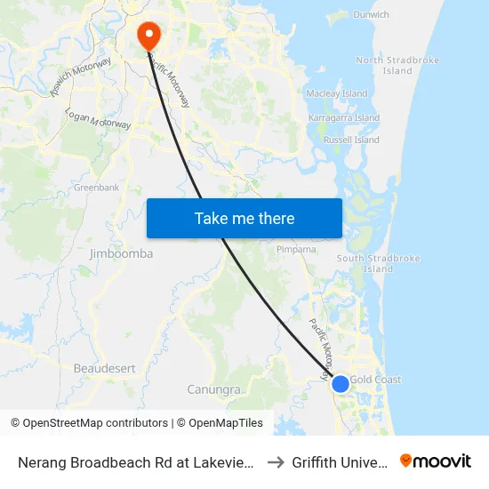Nerang Broadbeach Rd at Lakeview Drive to Griffith University map