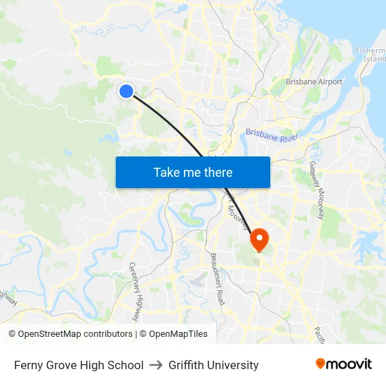 Ferny Grove High School to Griffith University map