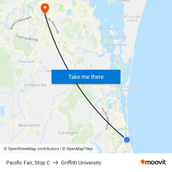 Pacific Fair, Stop C to Griffith University map