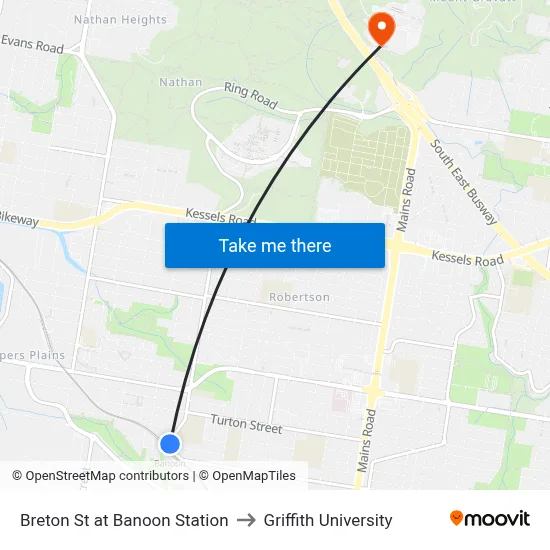 Breton St at Banoon Station to Griffith University map