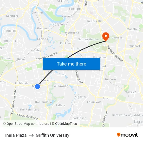 Inala Plaza to Griffith University map