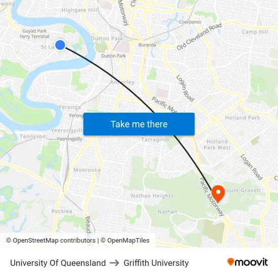 University Of Queensland to Griffith University map