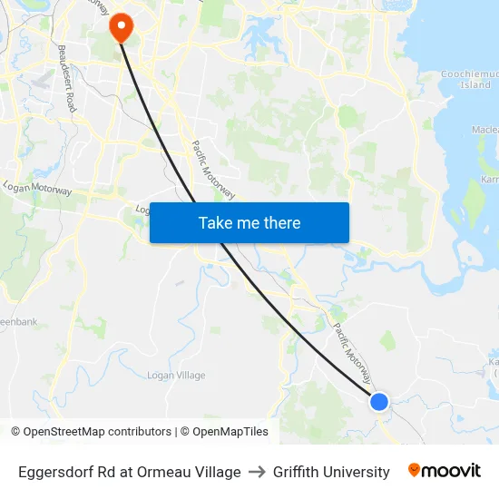 Eggersdorf Rd at Ormeau Village to Griffith University map