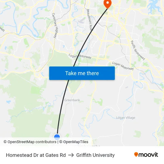 Homestead Dr at Gates Rd to Griffith University map