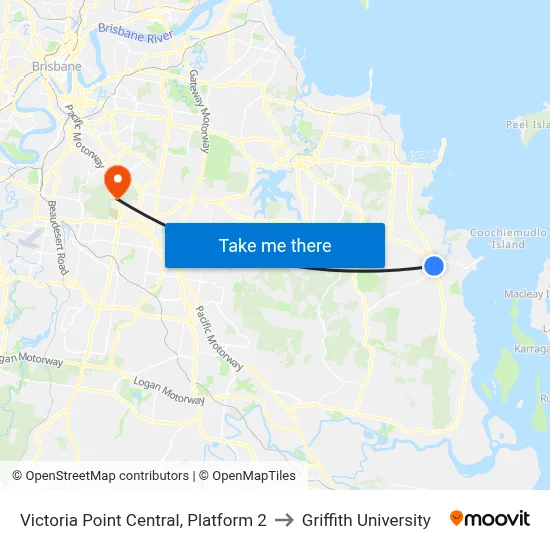 Victoria Point Central, Platform 2 to Griffith University map