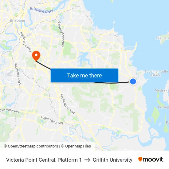 Victoria Point Central, Platform 1 to Griffith University map