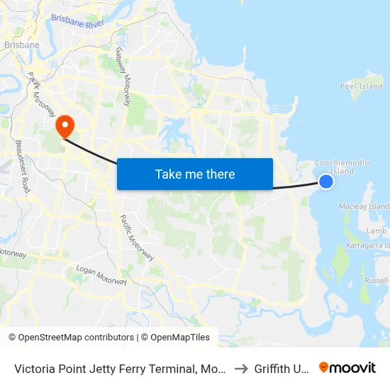Victoria Point Jetty Ferry Terminal, Moreton Bay (Redland City) to Griffith University map