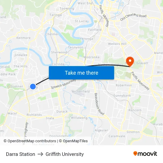 Darra Station to Griffith University map