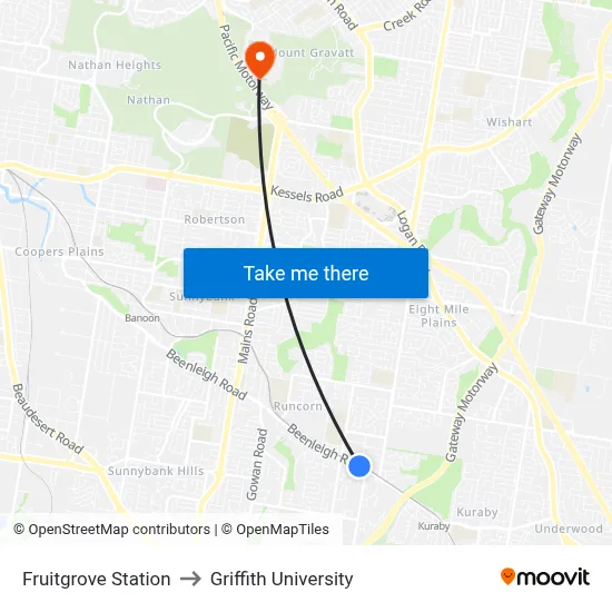 Fruitgrove Station to Griffith University map