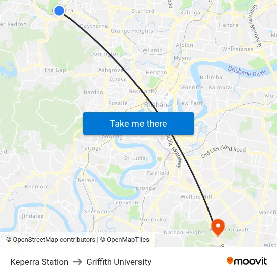 Keperra Station to Griffith University map