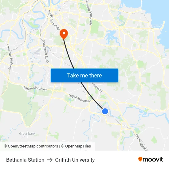 Bethania Station to Griffith University map